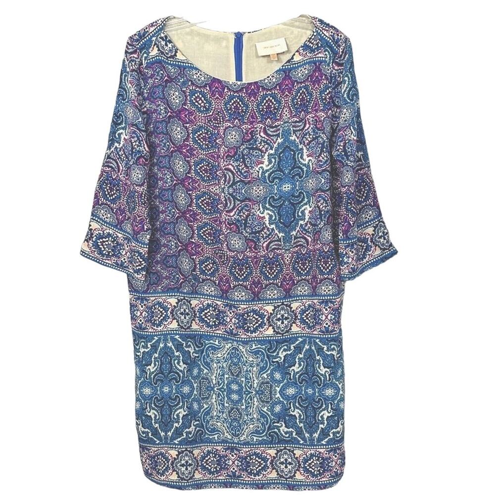 Skies are Blue Stitch Fix Blue and Purple Pattered Shift Dress, EUC, Size Medium